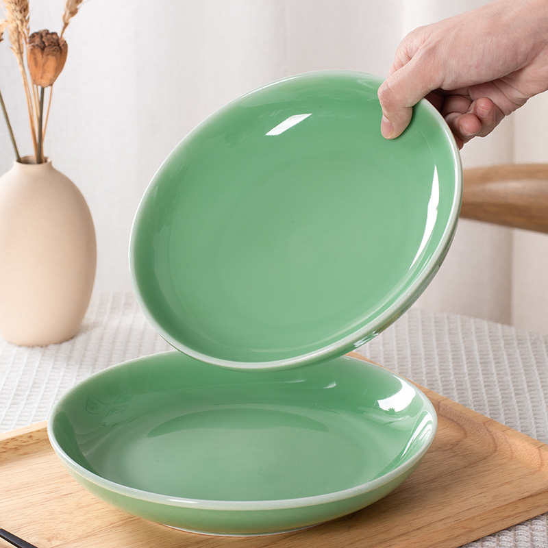 陶瓷盘子菜盘家用高颜值深盘中式简约汤盘微波炉高档青瓷餐具商用