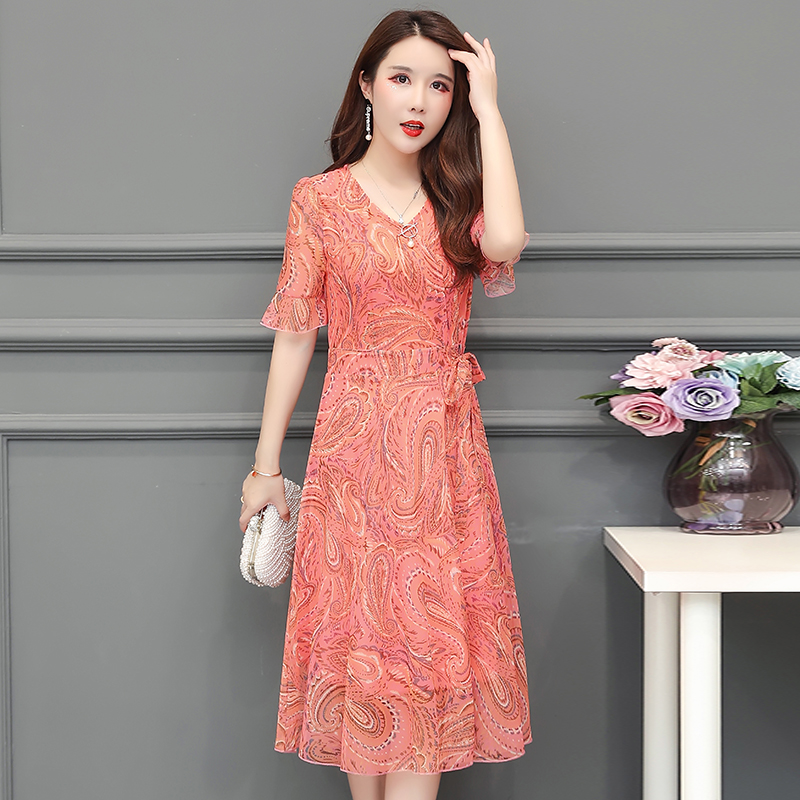 中老年女2020夏季正品真丝连衣裙女装中长款高档桑蚕丝品牌裙子女