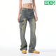 IREX美式复古水洗多口袋设计微喇叭工装牛仔裤男女同款显瘦长裤潮