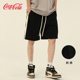 Coca-Cola/可口可乐 不对称条纹短裤男刺绣美式休闲运动五分裤潮