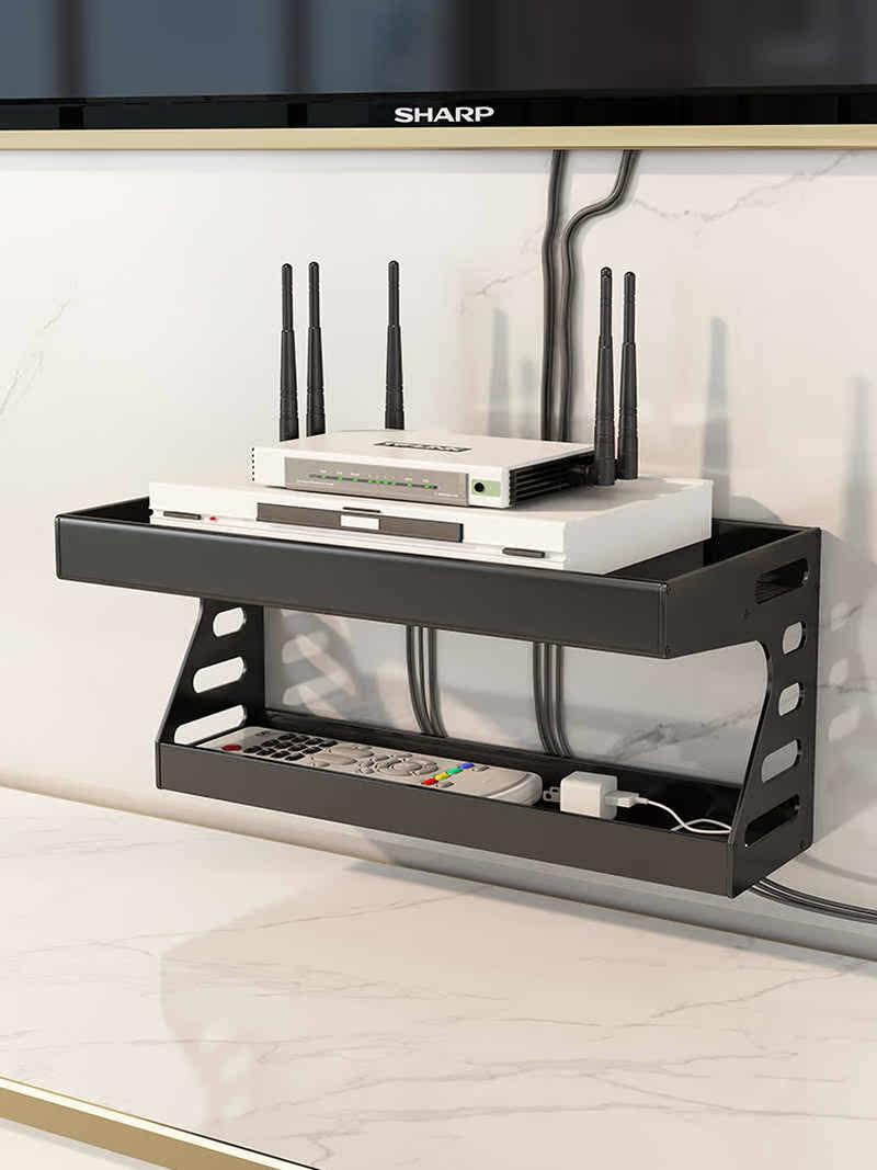 挂墙上的电视机机顶盒置物架路由器收纳盒轻奢放路由器的置物架