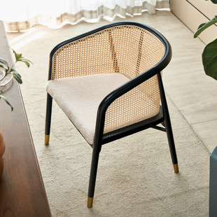 设计师创意实木沙发椅家用客厅北欧藤编单人躺椅休闲靠背布艺藤椅