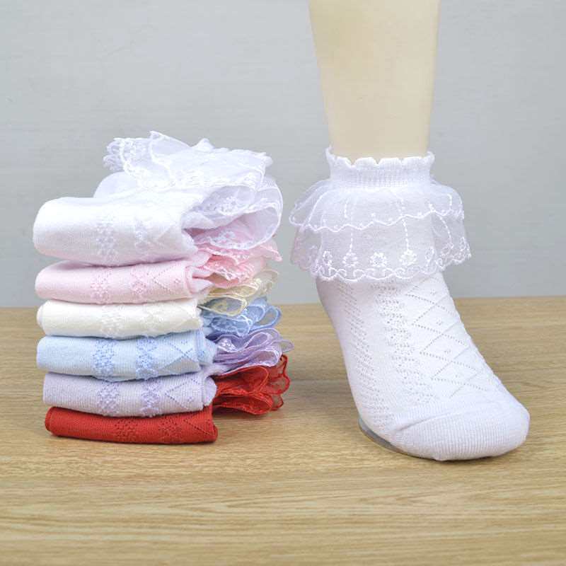 儿童花边女童袜子纯棉春秋夏季薄款网眼蕾丝公主小学生白色舞蹈袜