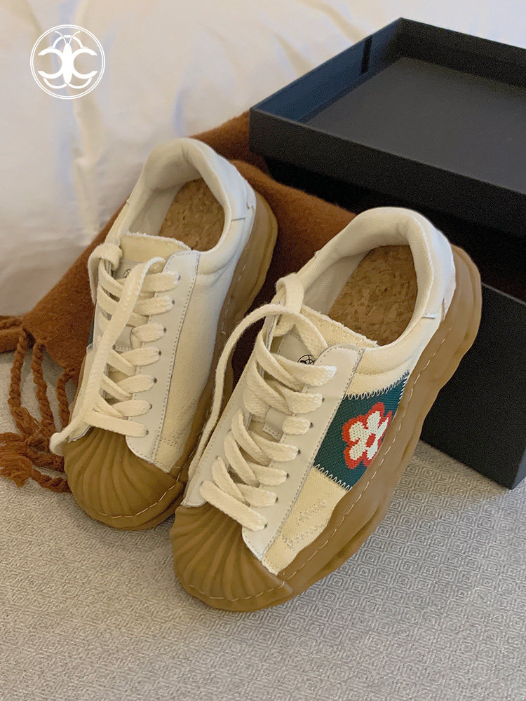 艾尚鞋邦贝壳头溶解鞋女新款2022爆款春夏休闲女鞋厚底帆布小白鞋