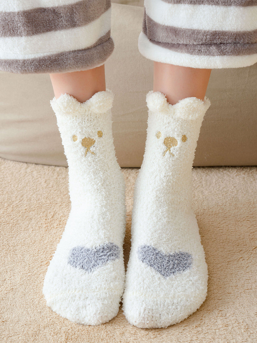 珊瑚绒袜子女中筒袜秋冬季保暖毛绒加厚睡眠地板袜春秋产后月子袜