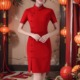 中国风复古时尚洋气时髦改良旗袍排扣连衣裙大码高端包臀气质短款