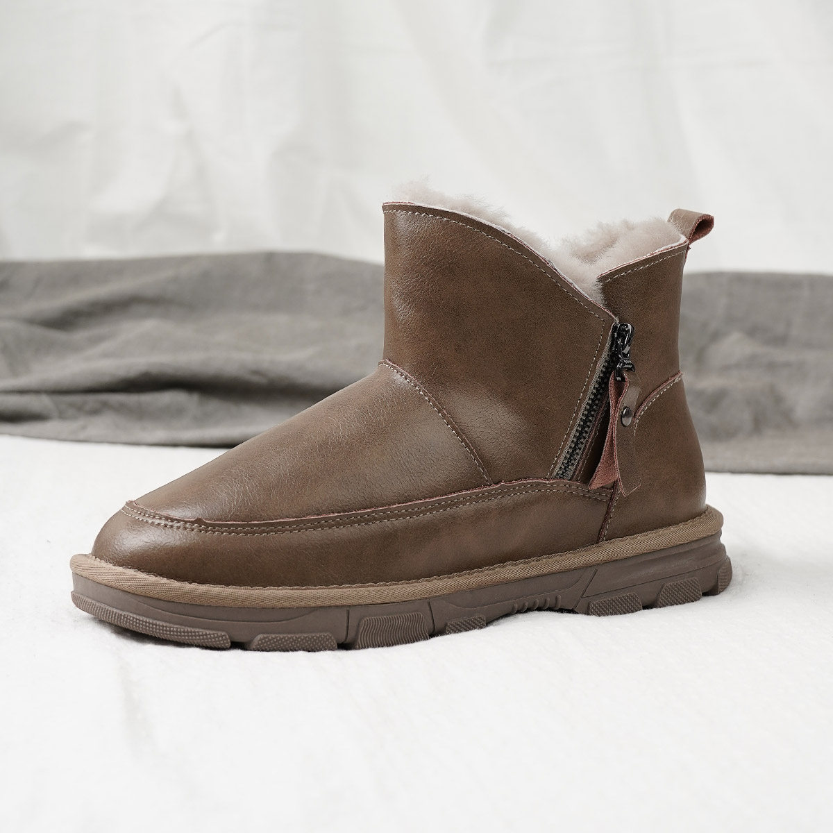 真皮光皮雪地靴男短筒2022冬季男鞋