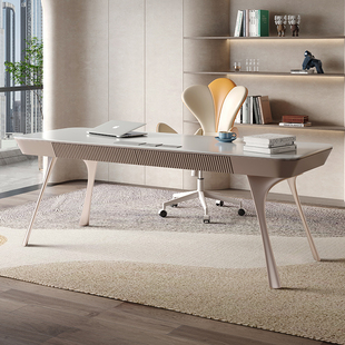 轻奢岩板书桌现代简约书房家用小户型工作台奶油风法式办公电脑桌