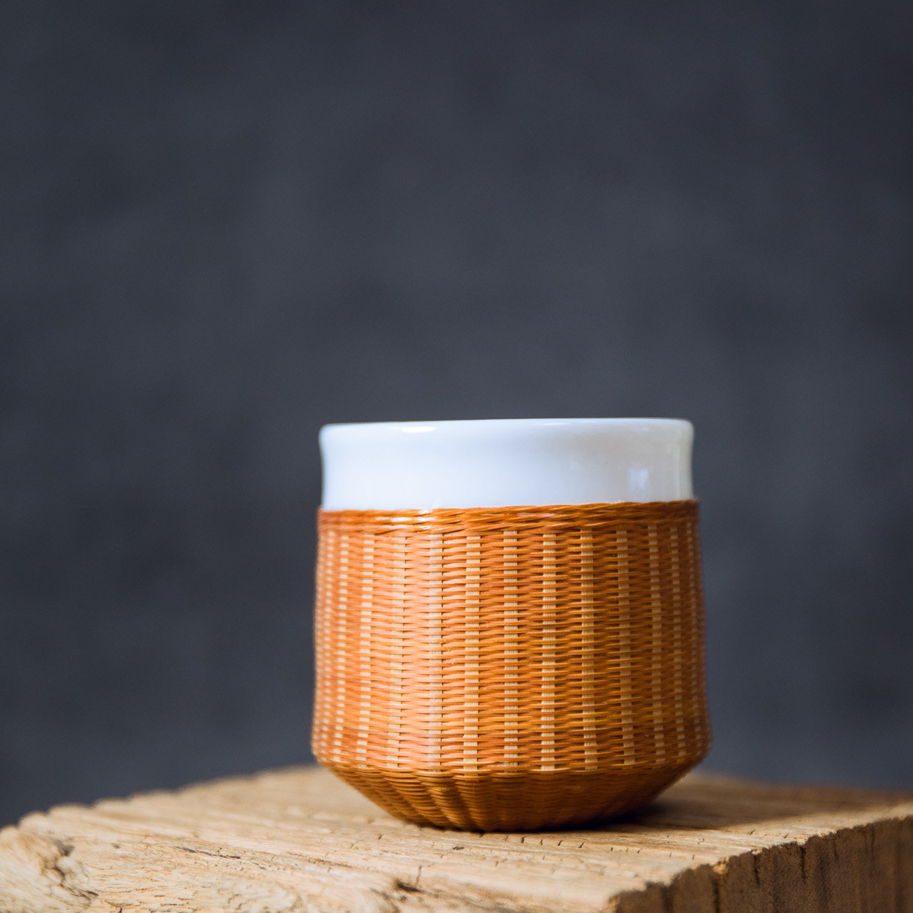 白瓷茶杯立体竹编竹节杯竹丝扣瓷茶具主人杯送老外礼物非遗工艺品