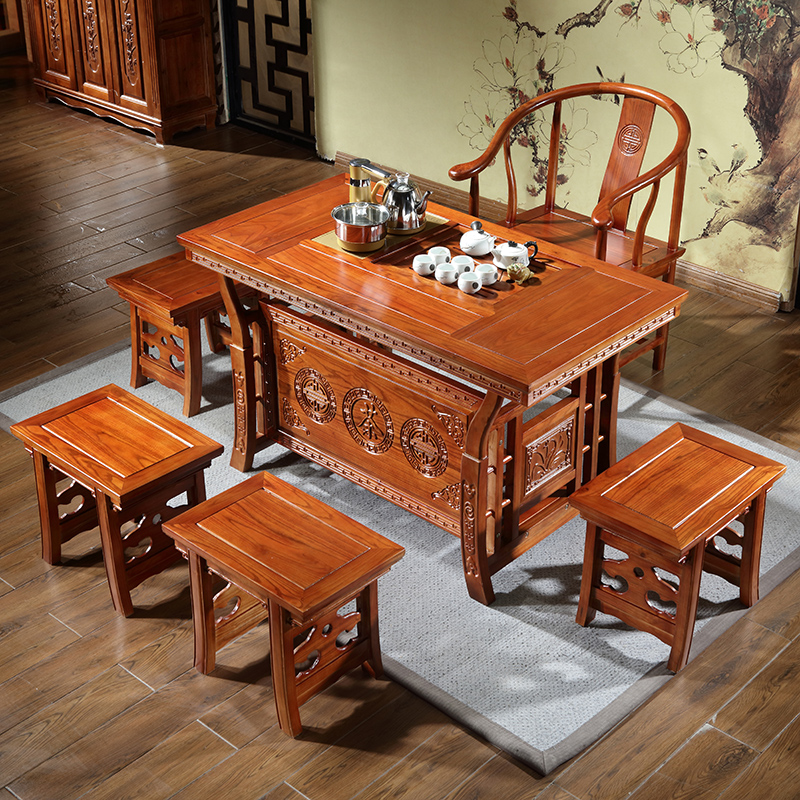 桌实功夫茶台中阳台12米简约木家用小户桌椅茶艺式茶组合喝茶型