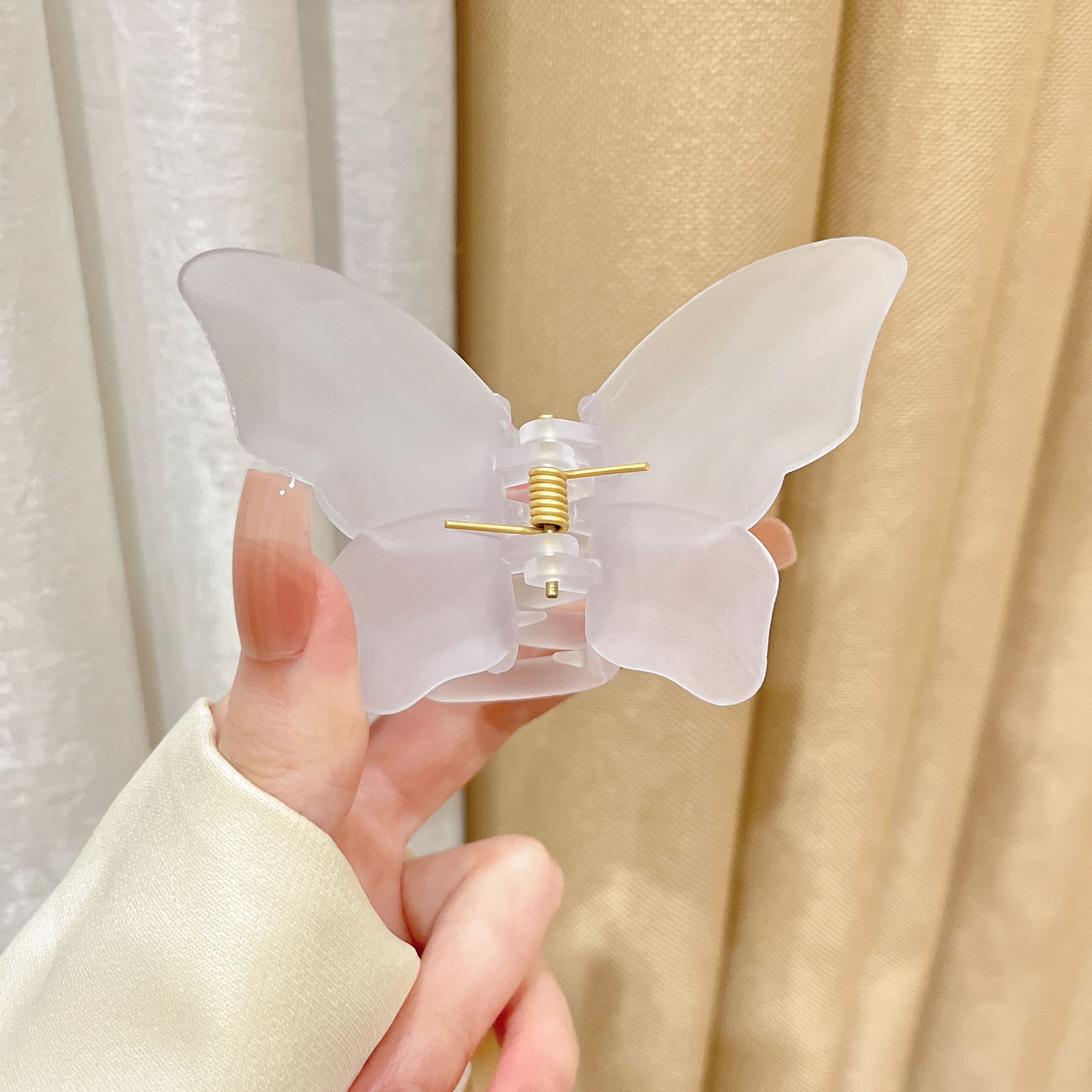 仙气飘飘透明蝴蝶半扎发抓夹女夏发夹后脑勺夹子磨砂鲨鱼夹发夹