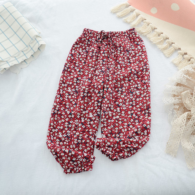 a儿童防蚊裤夏季薄款男女童棉绸灯笼裤宝宝人造棉空调家居长裤睡