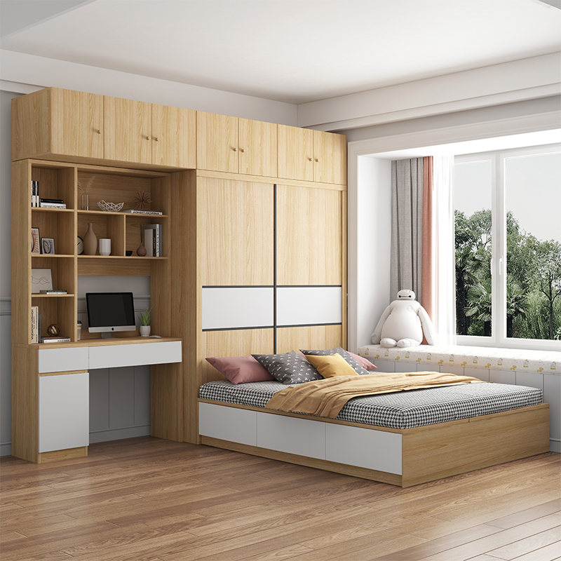 榻榻米床衣柜一体现代简约卧室套装带书桌组合小户型塌塌米儿童床