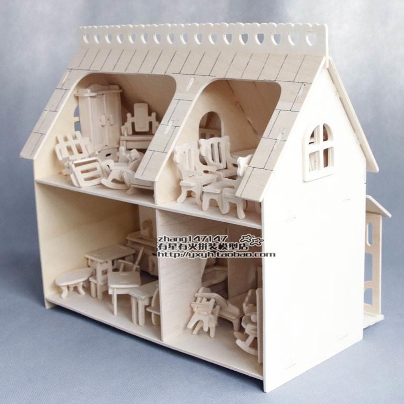 新款l木质拼装筑模型小屋玩房迷你小子家具过家家立体建组装益智