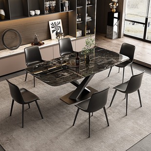 超晶石餐桌椅组合轻奢简约家用小户型长方形大理石微晶石岩板饭桌
