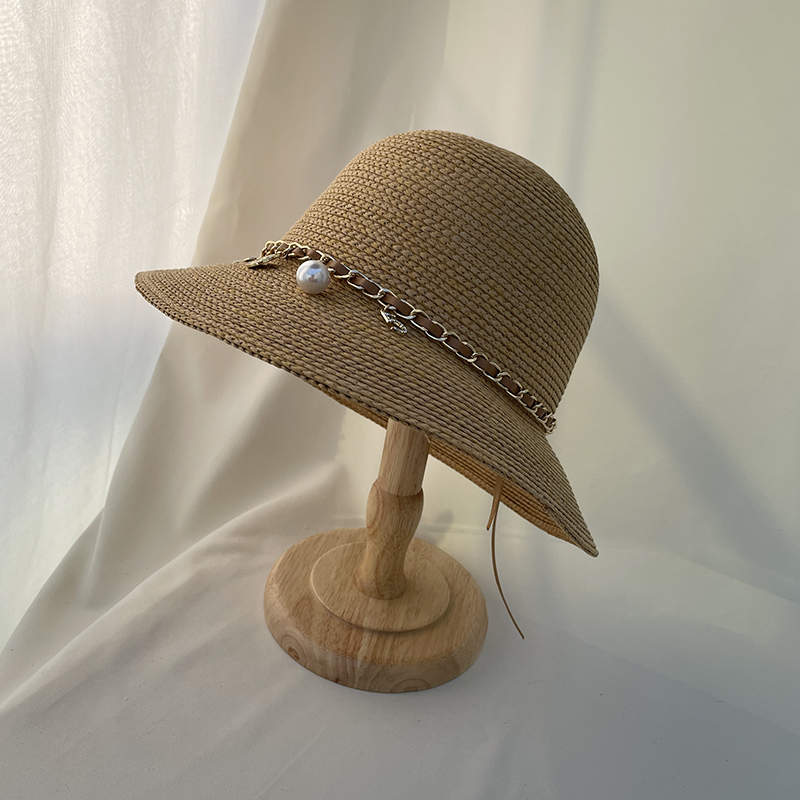 拉菲草帽女夏海边拍照沙滩度假遮阳帽高端盆帽圆顶渔夫帽防晒帽子