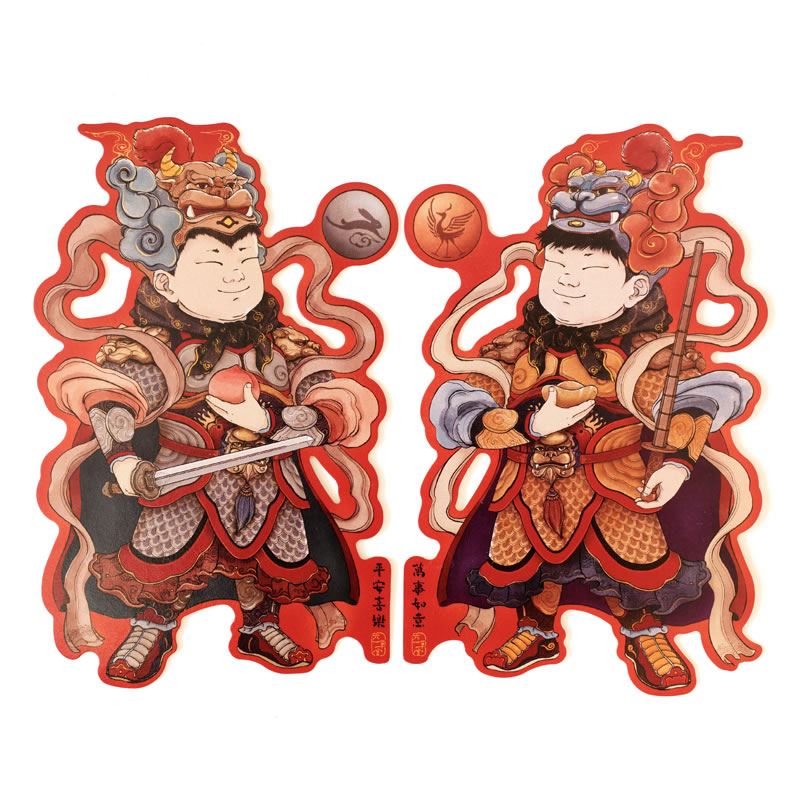 六一草堂2022年虎年门神贴纸新年春节年画国潮对联新年装饰贴创意