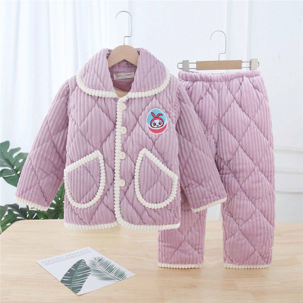 包邮秋冬季儿童珊瑚绒睡衣女童加厚夹棉男童法兰绒宝宝小孩家居服