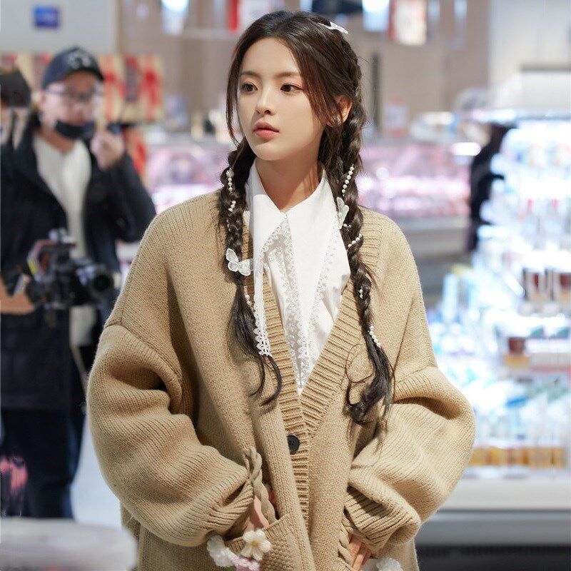 sandrovicari杨超越明星同款毛衣女2021新款宽松慵懒风针织开衫