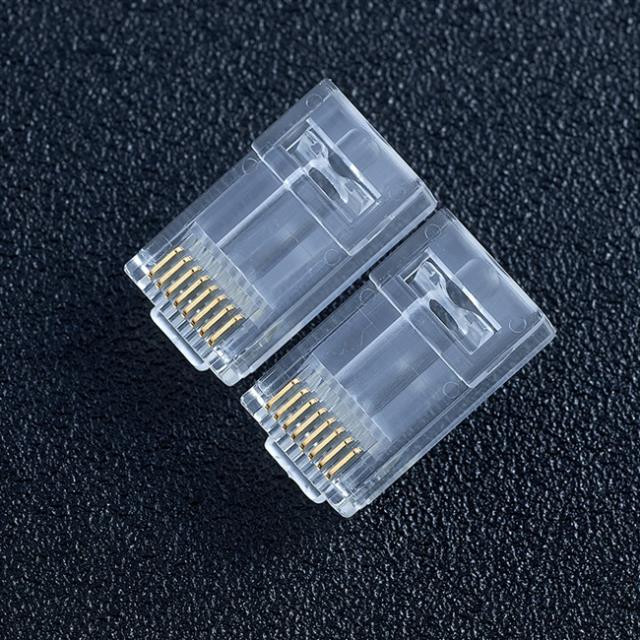 超五类非屏蔽rj45家用网络水晶头8p8c纯铜网线连接器三件自带护。