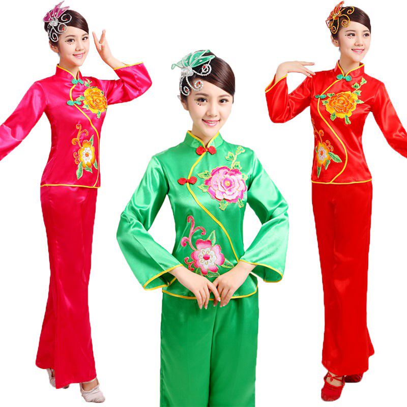 舞蹈服秧歌服装腰鼓演出新款中老年女民族舞套装扇子服打鼓广场服