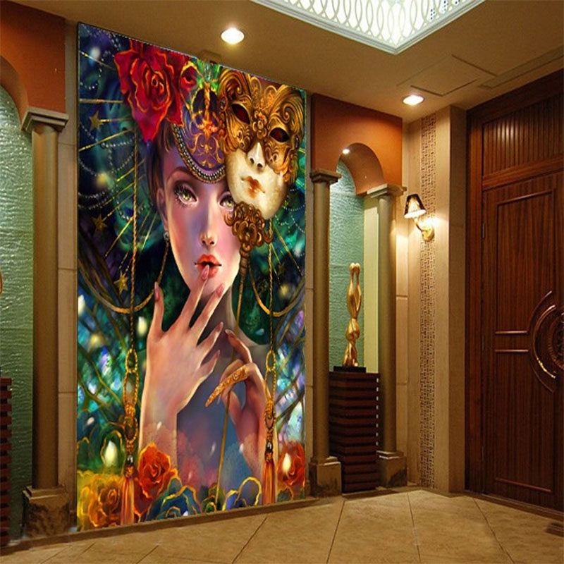 ktv包厢油画美女壁纸酒店酒吧舞厅过道走廊壁画立体玄关背景墙纸