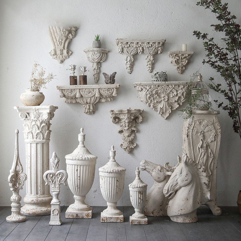 法式装饰品摆件美式乡村复古落地罗马柱浮雕装饰家具欧式玄关摆设