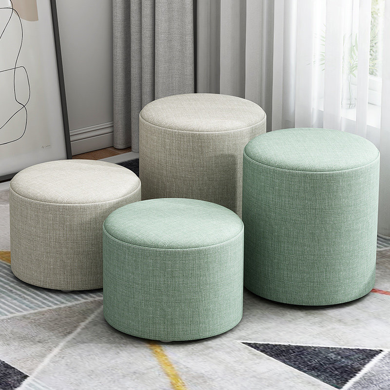 布艺小凳子家用矮凳时尚圆凳简约客厅沙发茶几凳创意墩子实木板凳