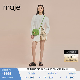 Maje Outlet春夏女装白色长袖棉质宽松衬衫连衣裙短裙MFPRO02840