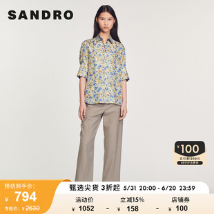 SANDRO Outlet女装法式复古时尚桑蚕丝碎花短袖衬衫SFPCM00722