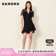 SANDRO Outlet女装春夏V领蕾丝雪纺短袖法式黑色连衣裙SFPRO02293