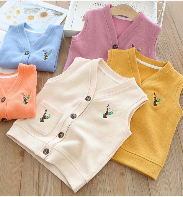 韩国儿童马甲春秋外穿薄款小童宝宝女童纯棉马夹男童婴儿背心坎肩