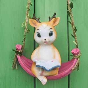 可爱小鹿秋千挂件花园户外阳台庭院树上装饰小摆件树脂工艺品