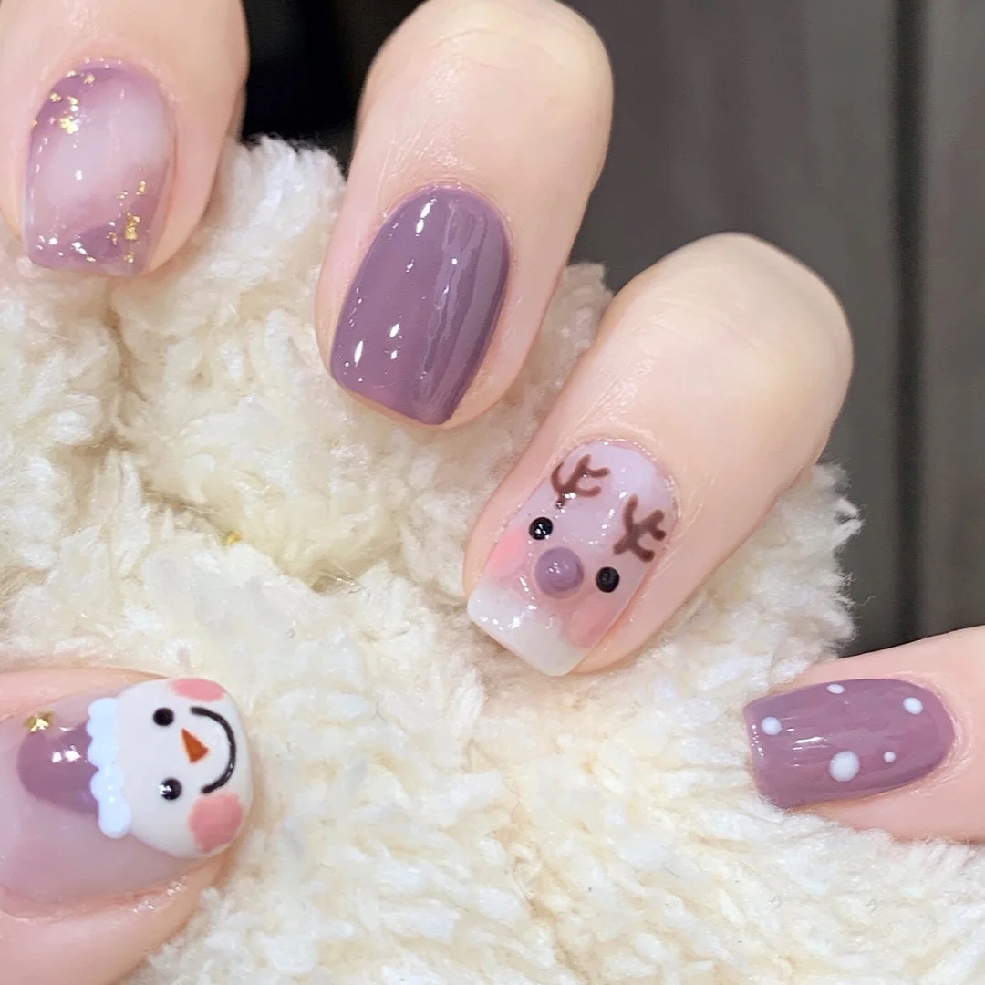 可爱小鹿 穿戴甲成品定制美甲贴片指甲片圣诞网红爆款拆卸ins显白优惠