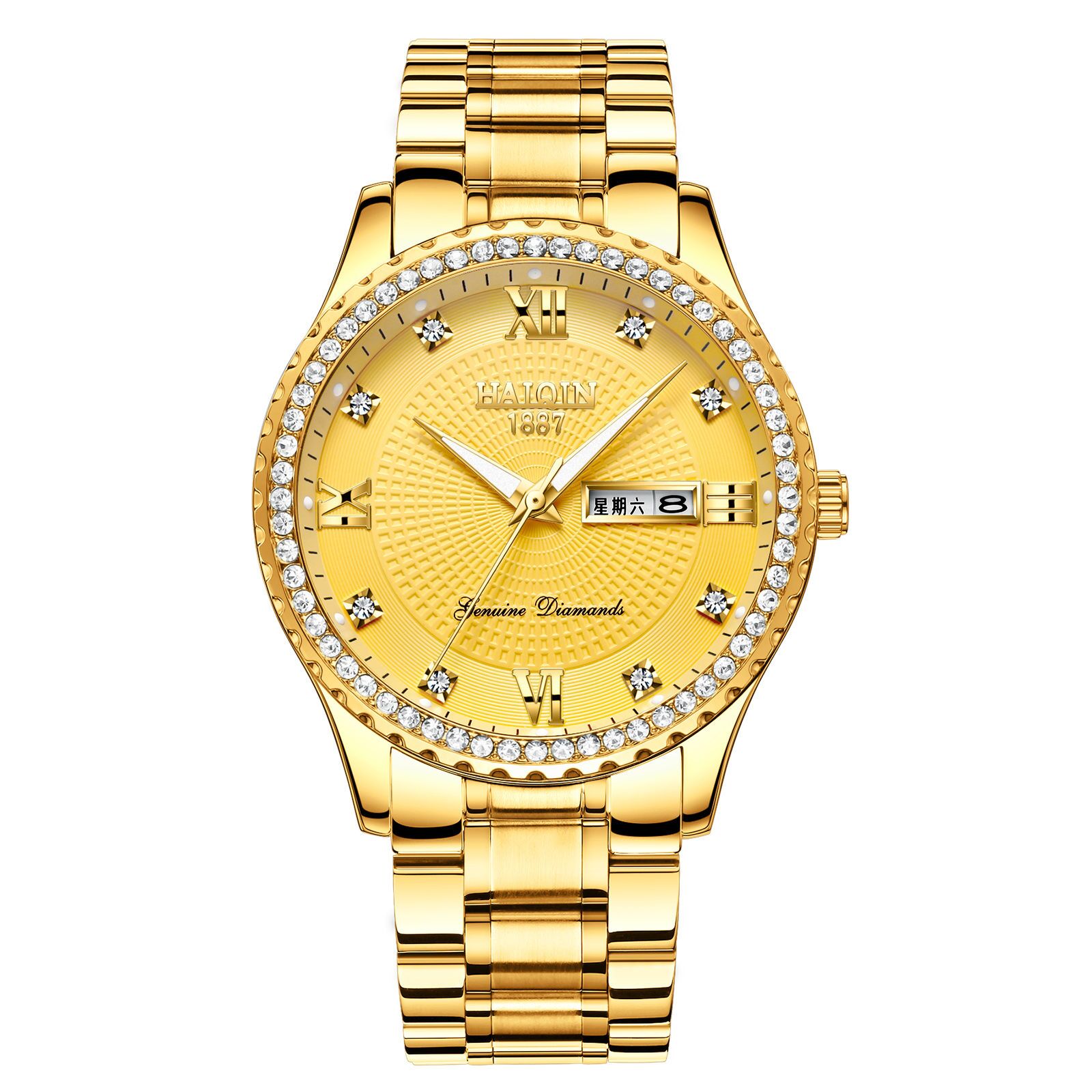 瑞士正品手表男士全自动精钢防水石英表时尚潮流男款镶钻金表男式男表