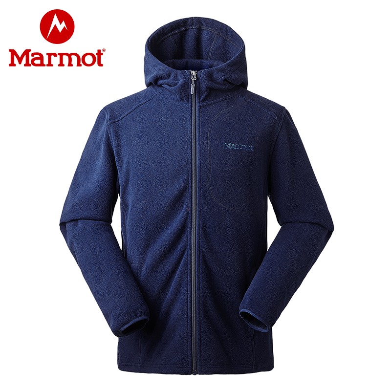 Marmot土拨鼠秋冬新款运动户外保暖透气长袖开衫抓绒衣连帽卫衣