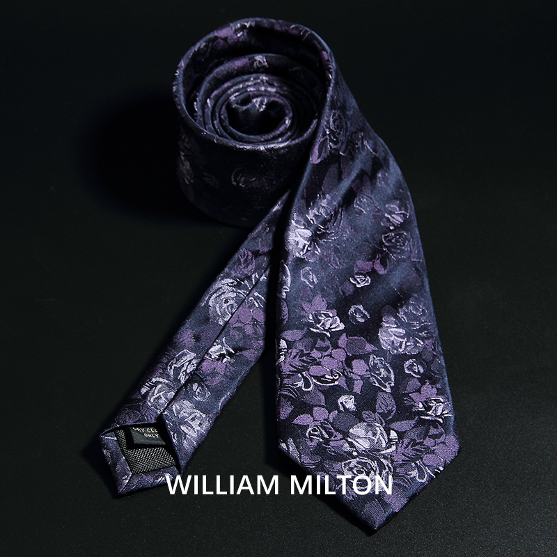 WILLIAM MILTON限量紫夜玫瑰真丝领带男士轻奢桑蚕丝商务休闲礼盒