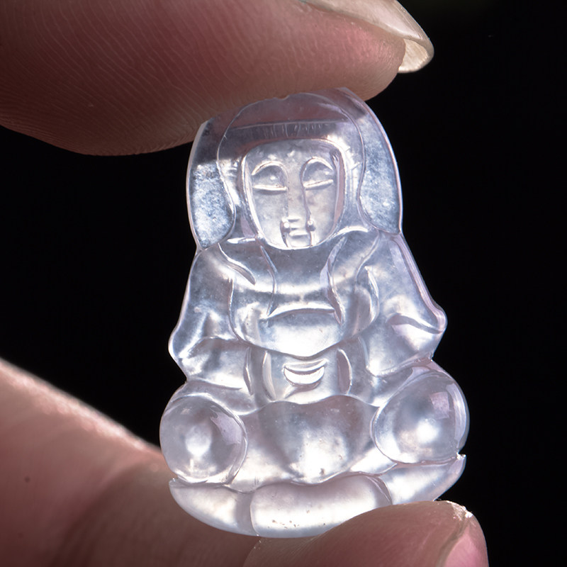 宝宝佩戴 天然翡翠a货 高冰种水润起荧光护主玉观音吊坠 2.34克
