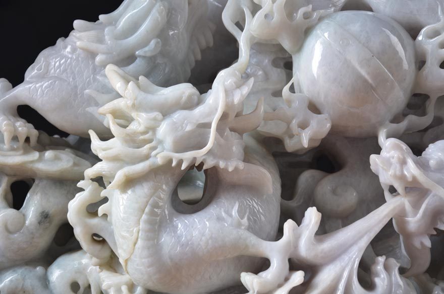 弘玉轩 精品中的精品 天然翡翠a货 五龙戏珠 精雕大摆件高43厘米