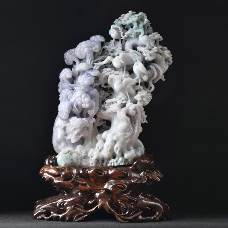 弘玉轩 顶级精品翡翠a货松龄鹤寿 特大精雕摆件 高端投资收藏品