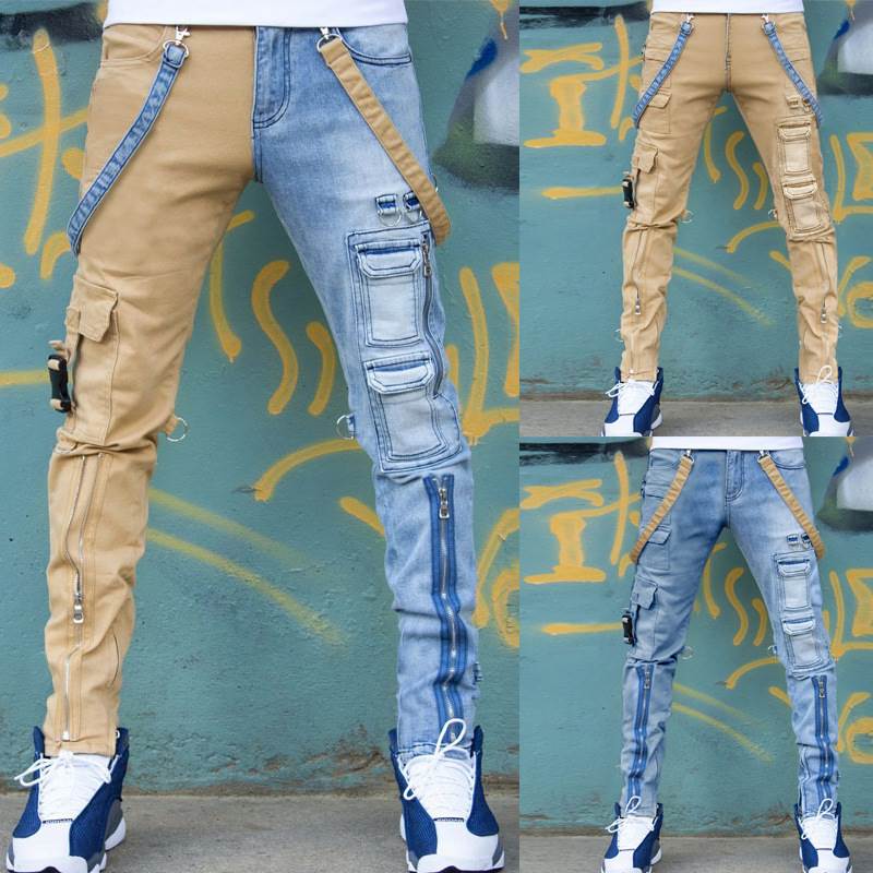 Mens jeans 2021 high street straight overalls denim trousers