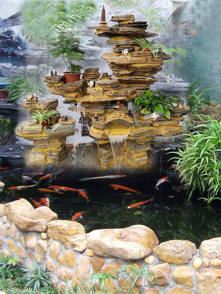 石材纯手工山鱼池石头造景阳假台真石假山流水庭院摆件花园喷泉