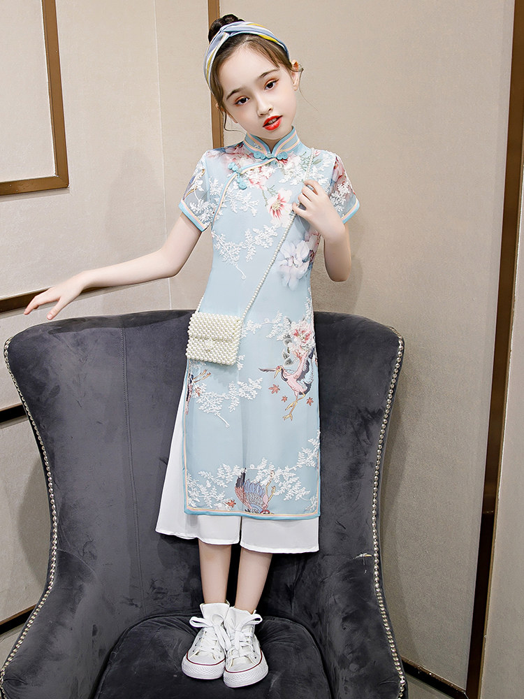2021新款女童旗袍裙子夏季儿童改良中国风小女孩大童连衣裙复古裙