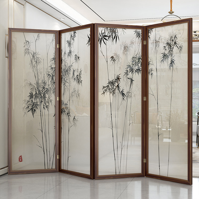 中式简易屏风隔断墙折屏客厅卧室遮挡简约现代折叠移动布屏障家用