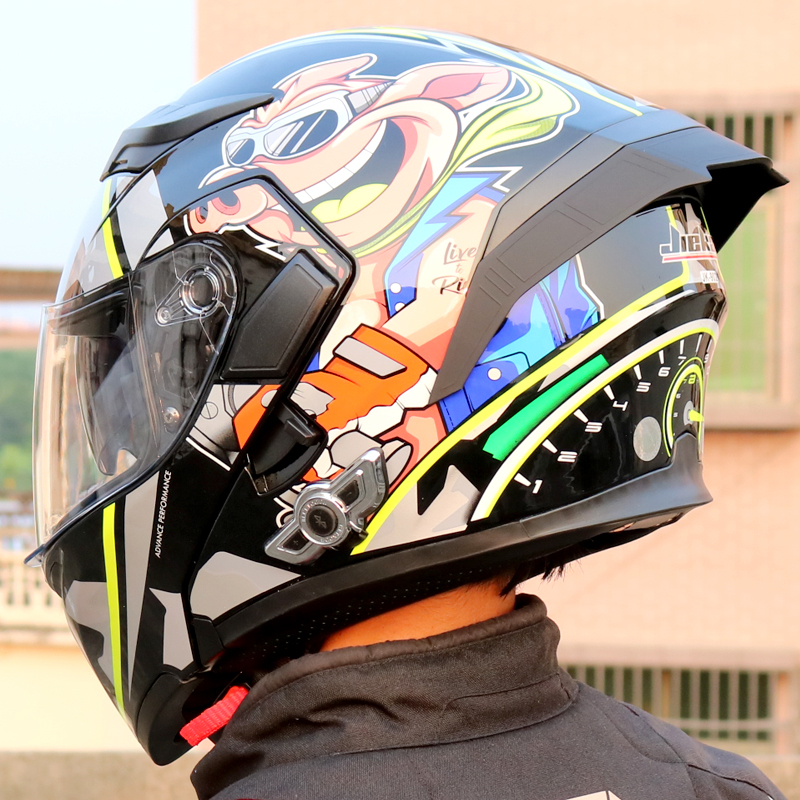 酷骑宝电动摩托车头盔蓝牙智能揭面盔男女双镜片机车全盔灰带尾翼