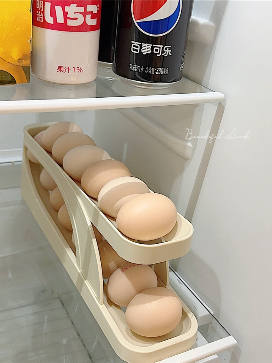 漂亮的小姨妈鸡蛋收纳盒冰箱用侧门保鲜盒厨房用滚动蛋托鸡蛋架