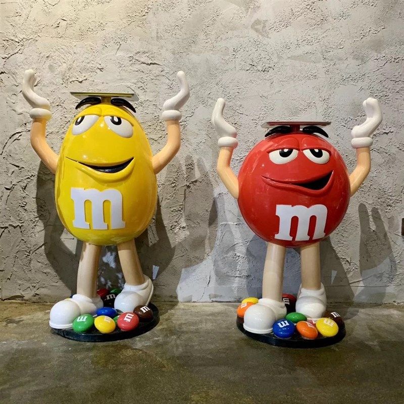卡通大型mm豆玻璃钢雕塑家居客厅落地m豆人摆件网红店铺潮玩公仔