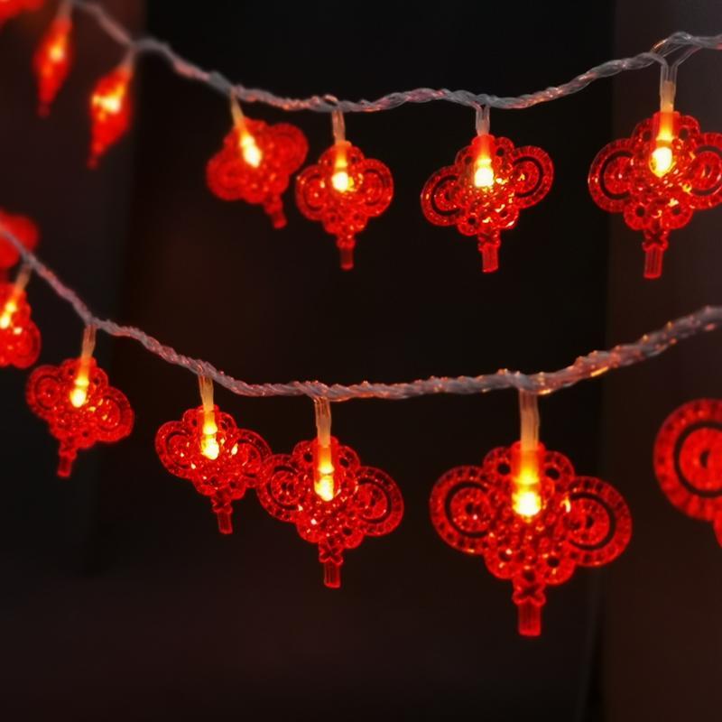 led小红灯笼串灯家用过年装饰灯春节彩灯闪灯串中国结新年结婚灯