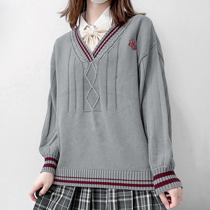 朴樱原创榕岛一高jk毛衣套头长袖宽松v领校供感制服针织衫外套女