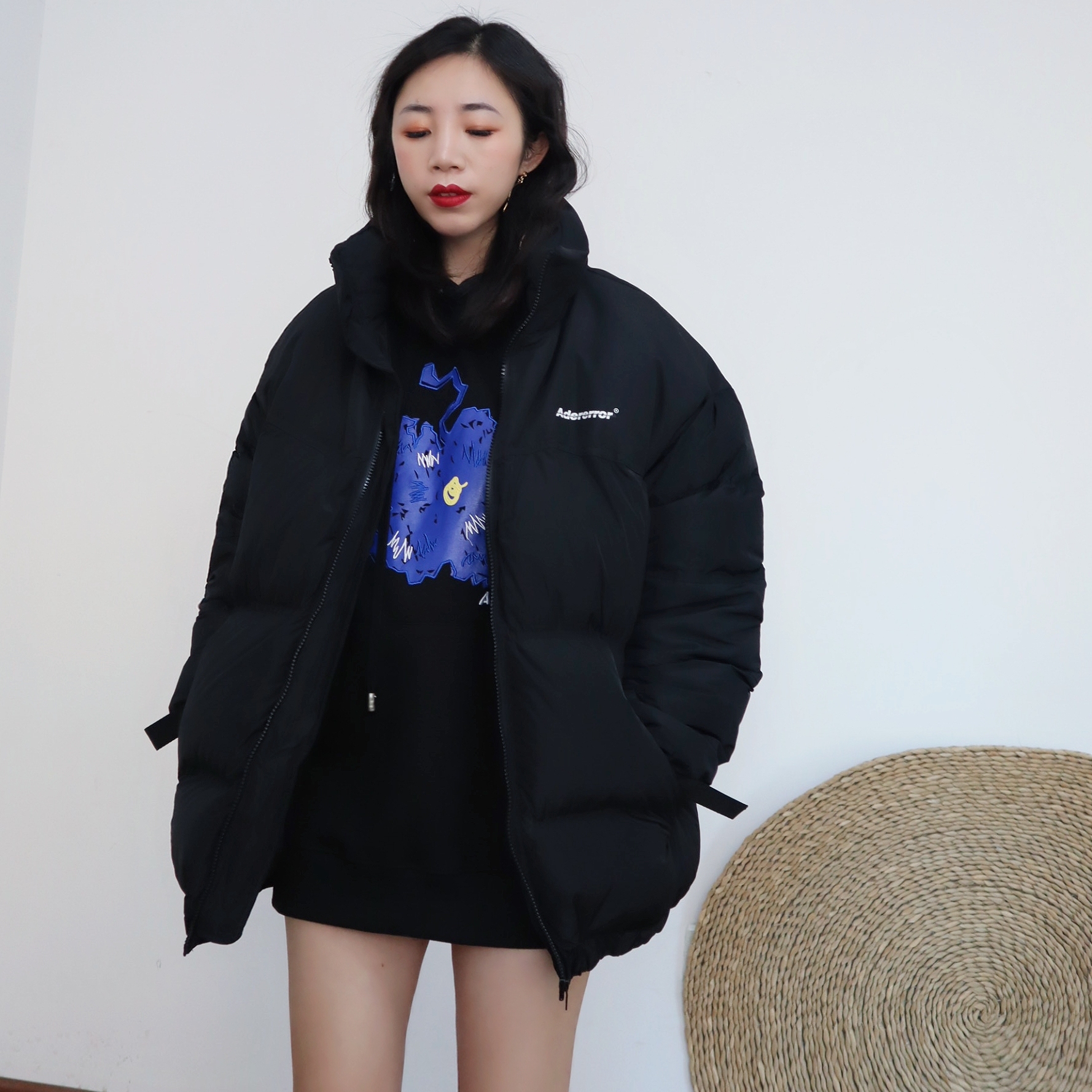 正品adererror灰蓝拼色撞色ae男女宽松版型鸭毛龟背羽绒服外套